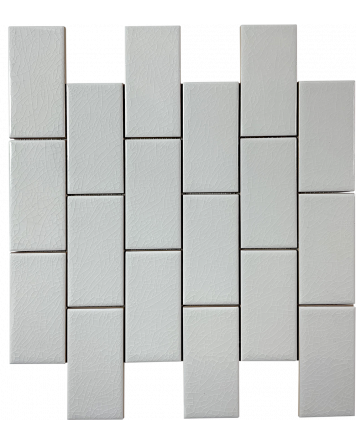 Metro tiles white with crackle 5x10 cm on mesh without facet