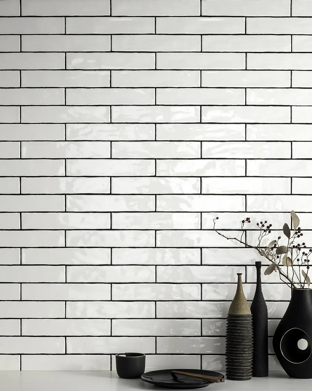 White Wall Tiles Glossy Bricks 5x25 cm | Berlin White