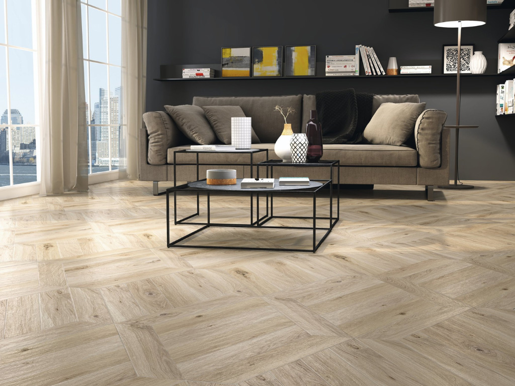 Care of living room tiles with a wood look