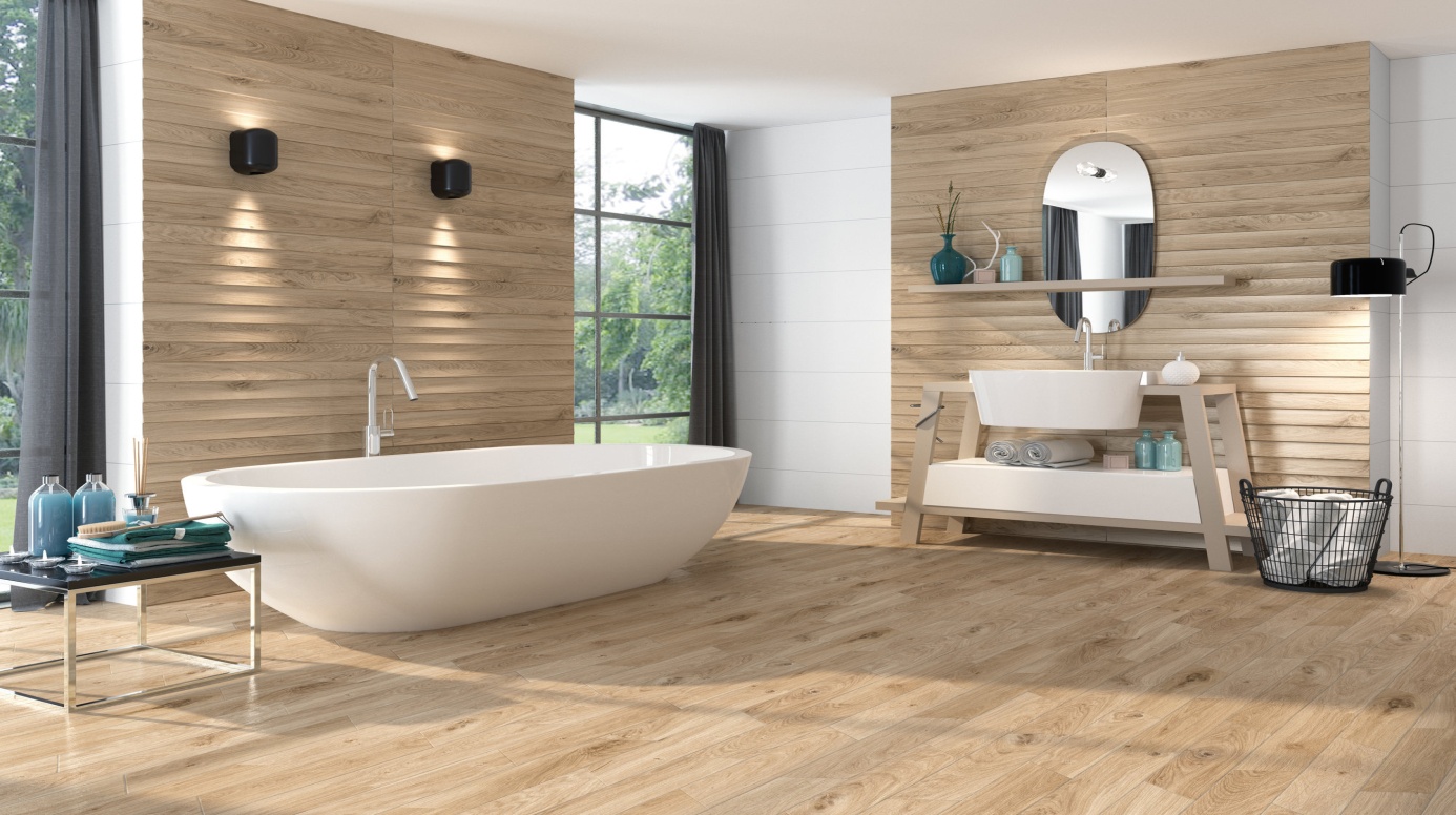 Bathroom tiles with a wood look - warmth and easy care